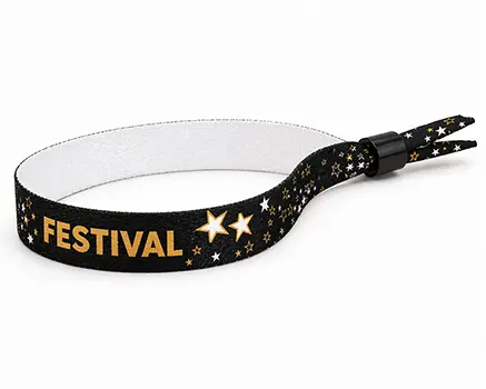 Svarta festivalarmband med guldstjärnor